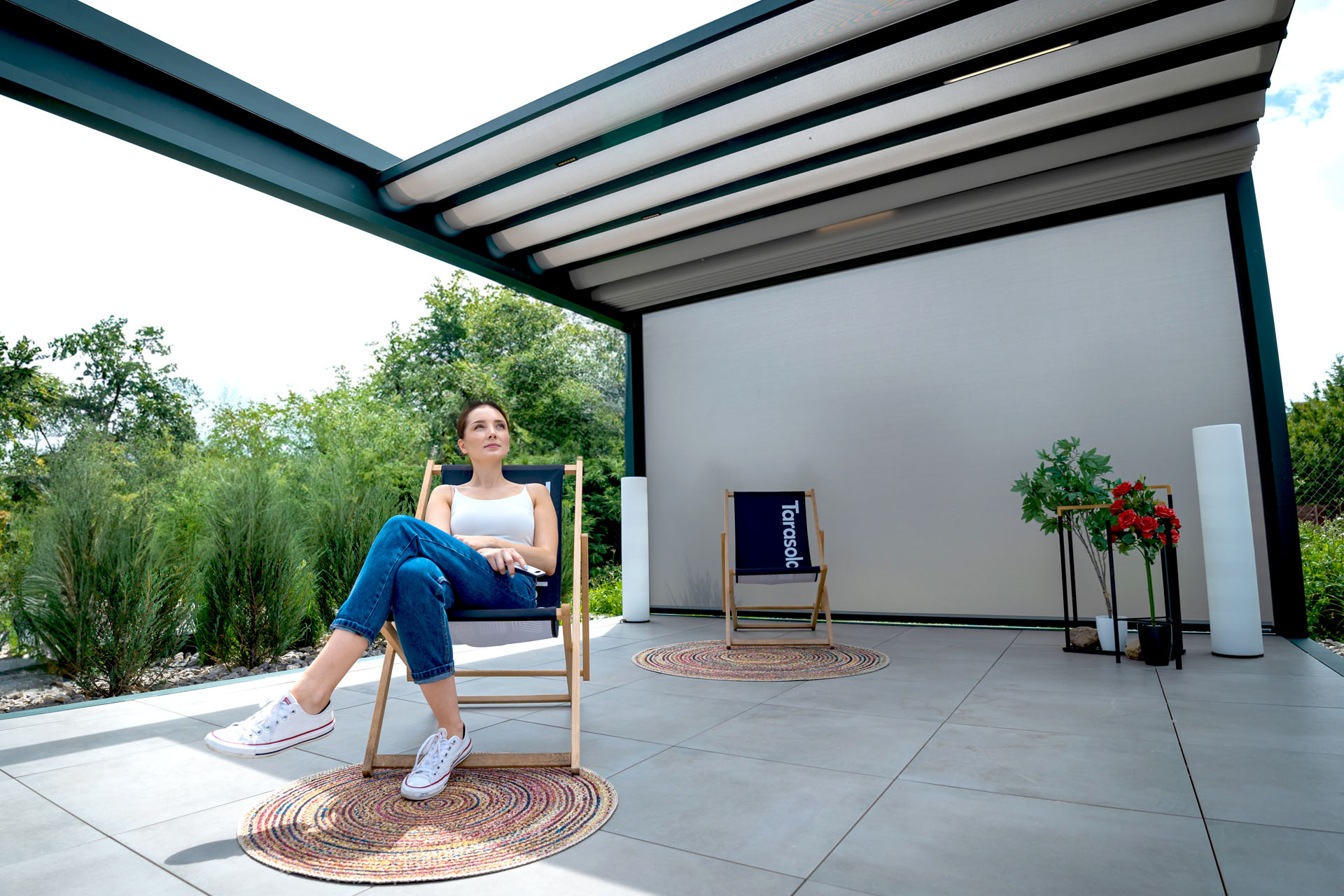 Tarasola Flat 3×4 m — zadaszenie tarasowe z dachem materiałowym